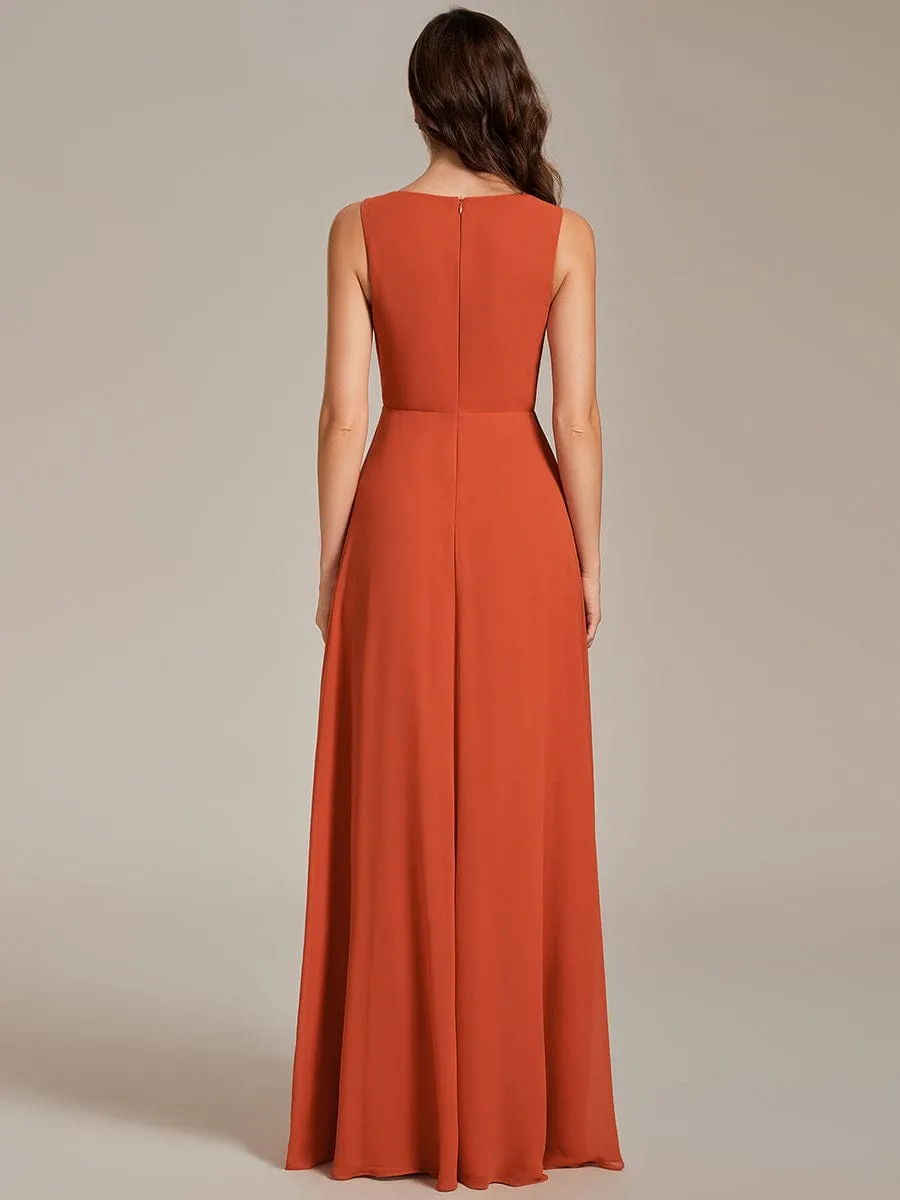 Bonny V Neck chiffon event gown with applique