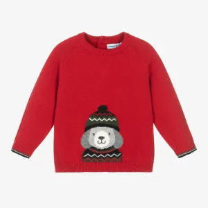 Boys Red Knitted Dog Sweater
