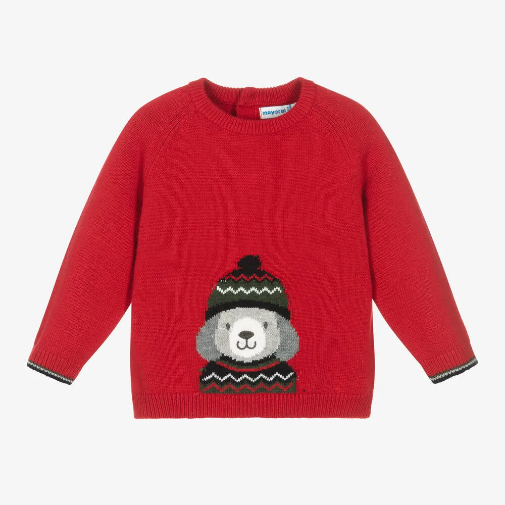 Boys Red Knitted Dog Sweater
