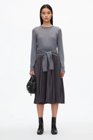 Combo Pleated Dress with Tie Waist