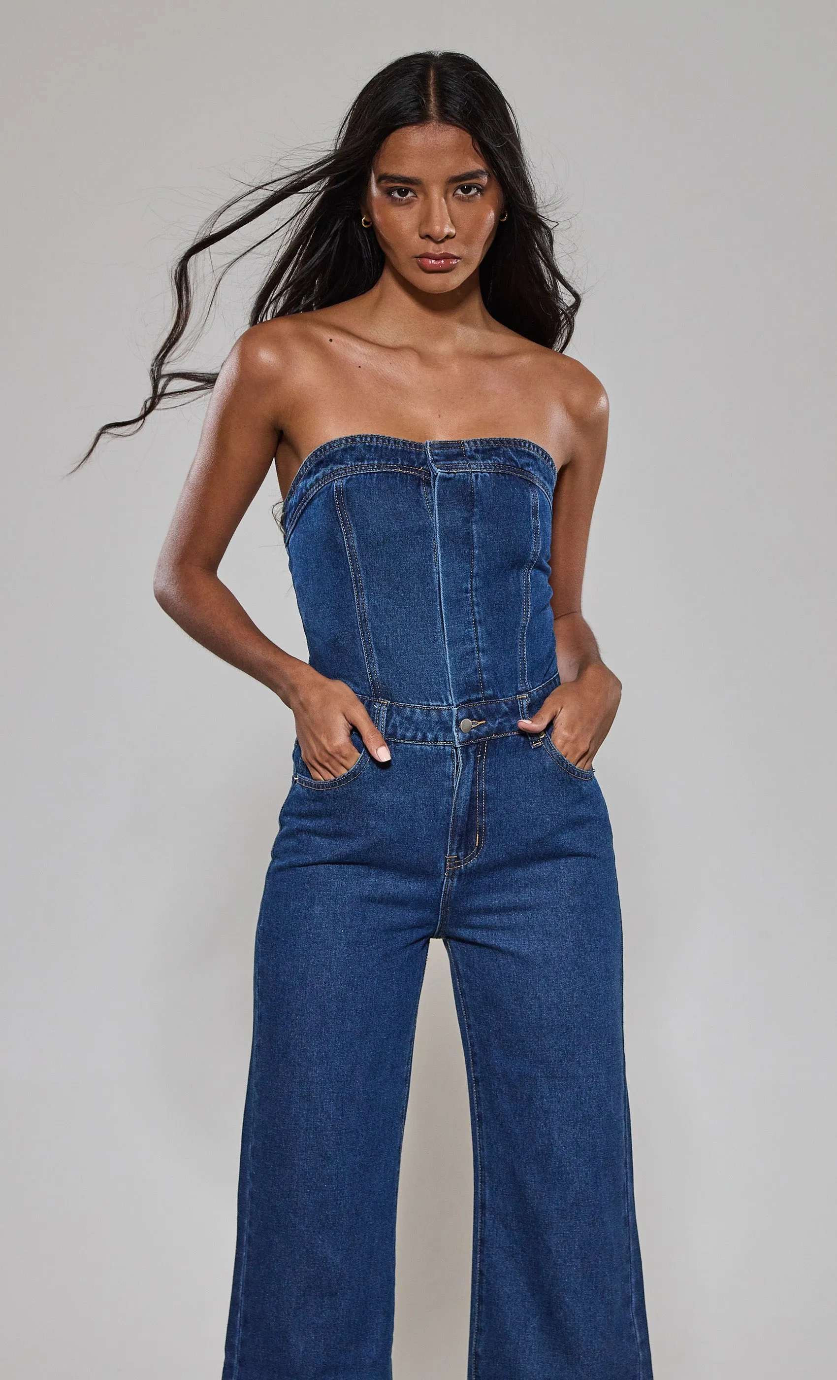Dark Denim Bandeau Jumpsuit