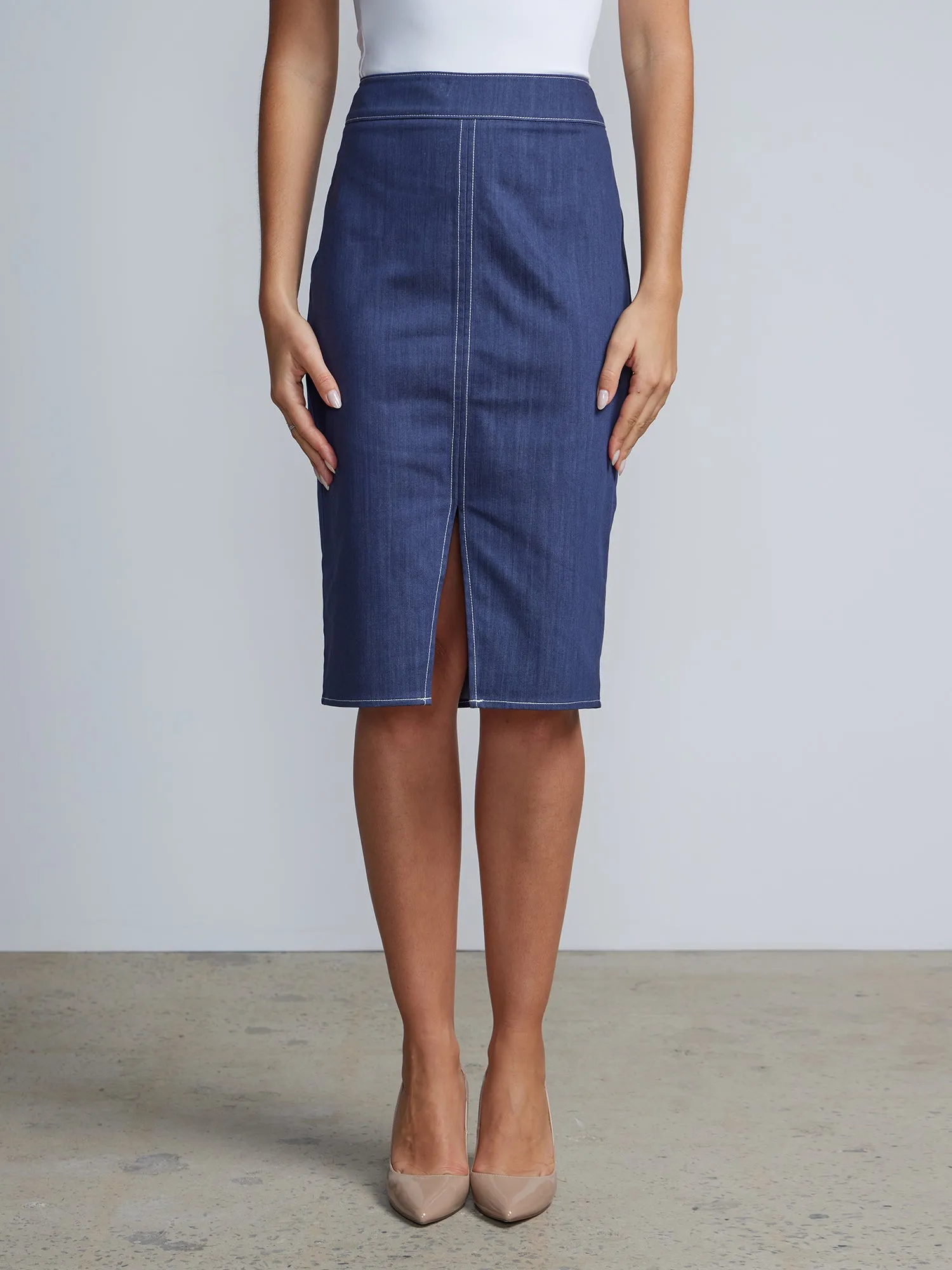 Front Slit Paige Denim Pencil Skirt