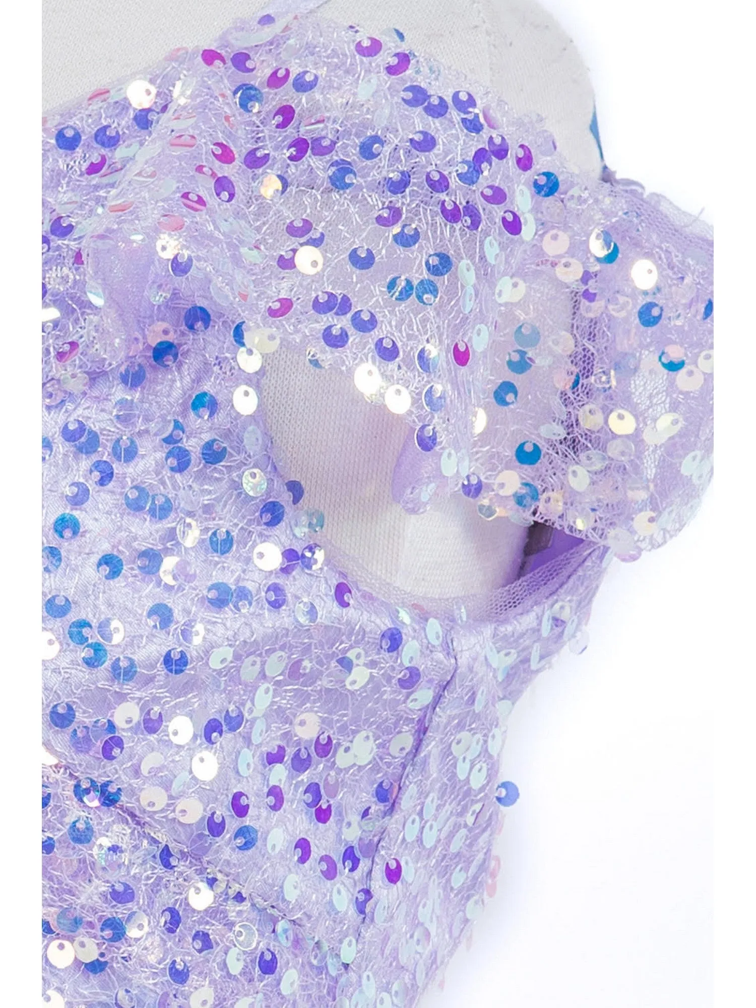 Girls Lilac Rainbow Sequin Off Shoulder Short Party Dress, Size 8