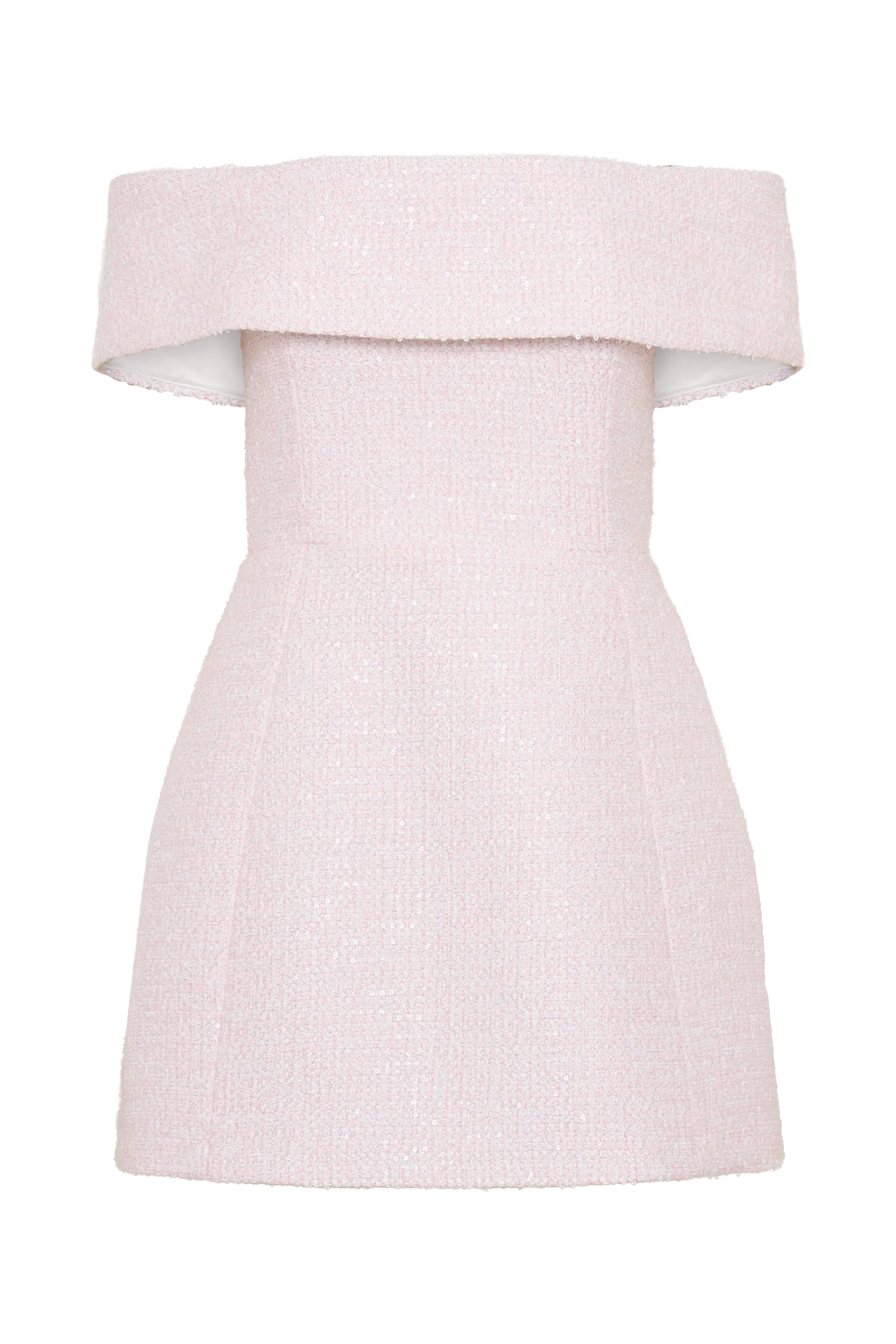 Helena Tweed Off Shoulder Mini Dress - Pink