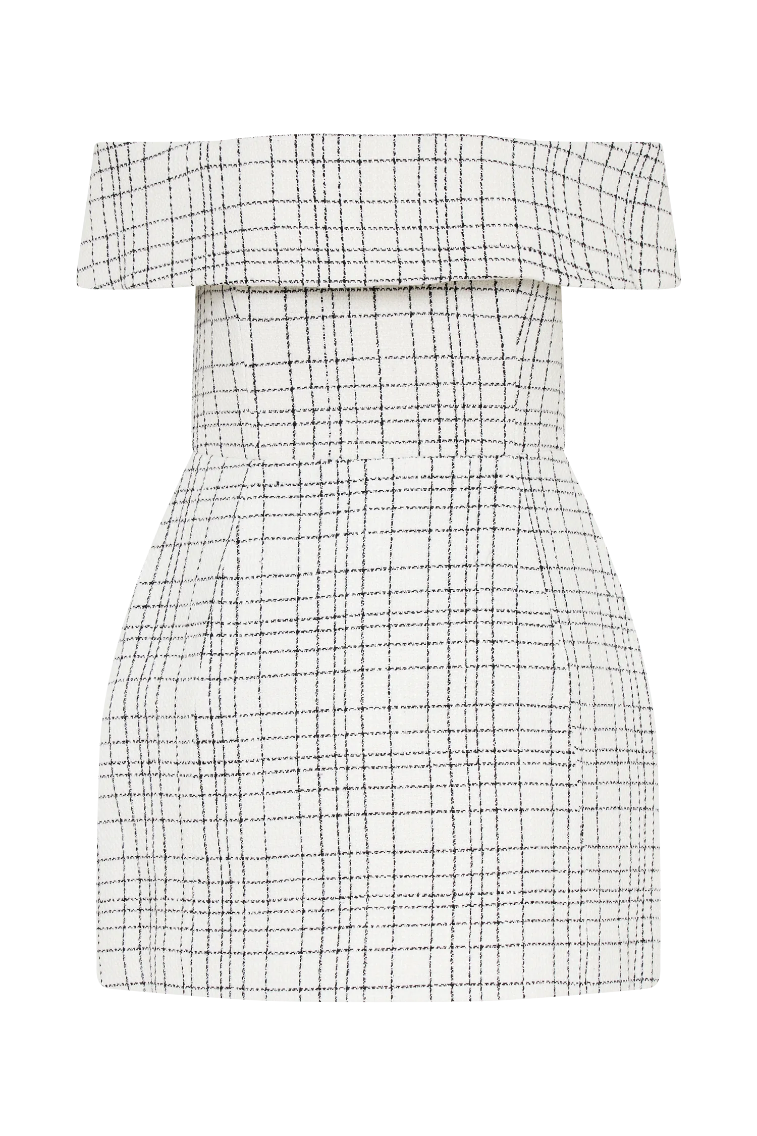 Helena Tweed Off Shoulder Mini Dress - White Check