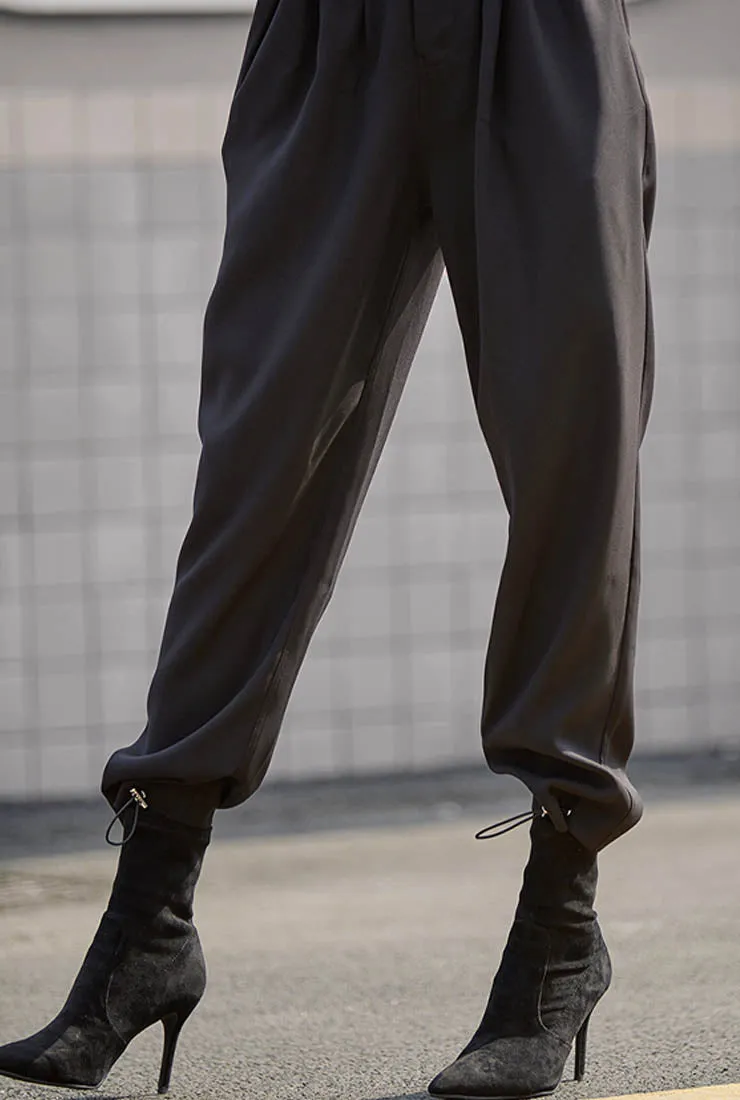 High Rise Ankle Drawstring Wide Leg Pants