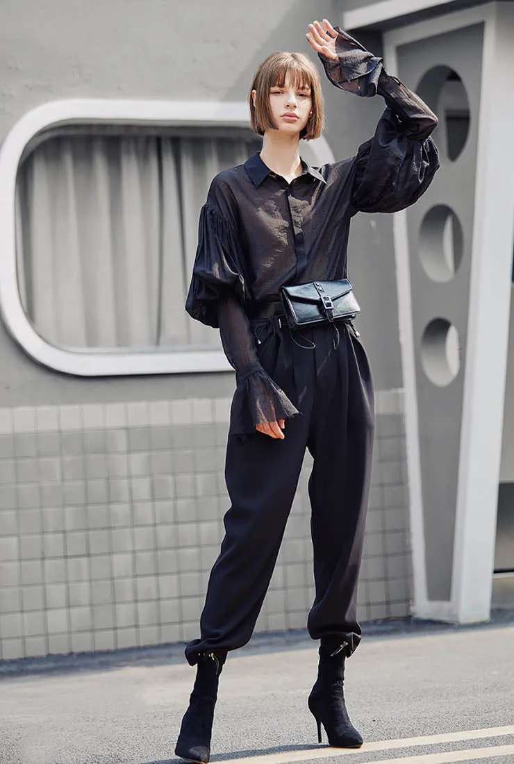 High Rise Ankle Drawstring Wide Leg Pants