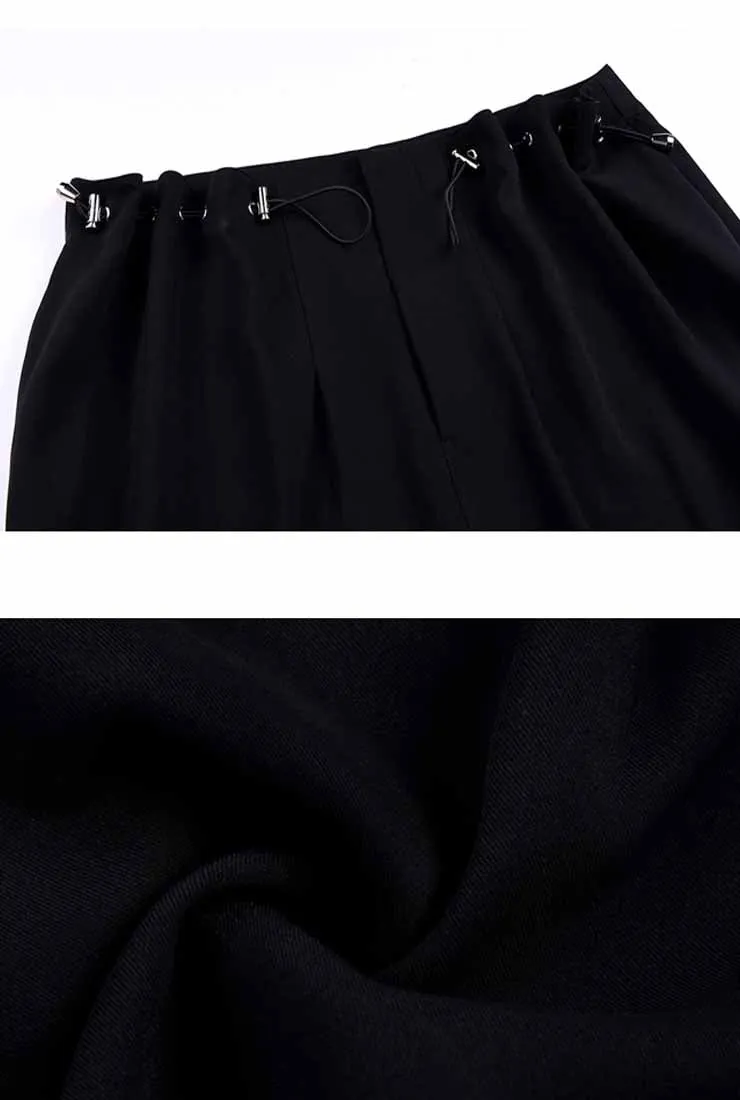 High Rise Ankle Drawstring Wide Leg Pants