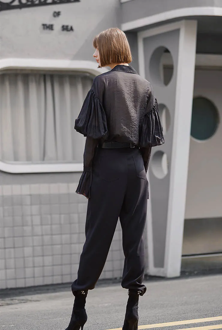 High Rise Ankle Drawstring Wide Leg Pants