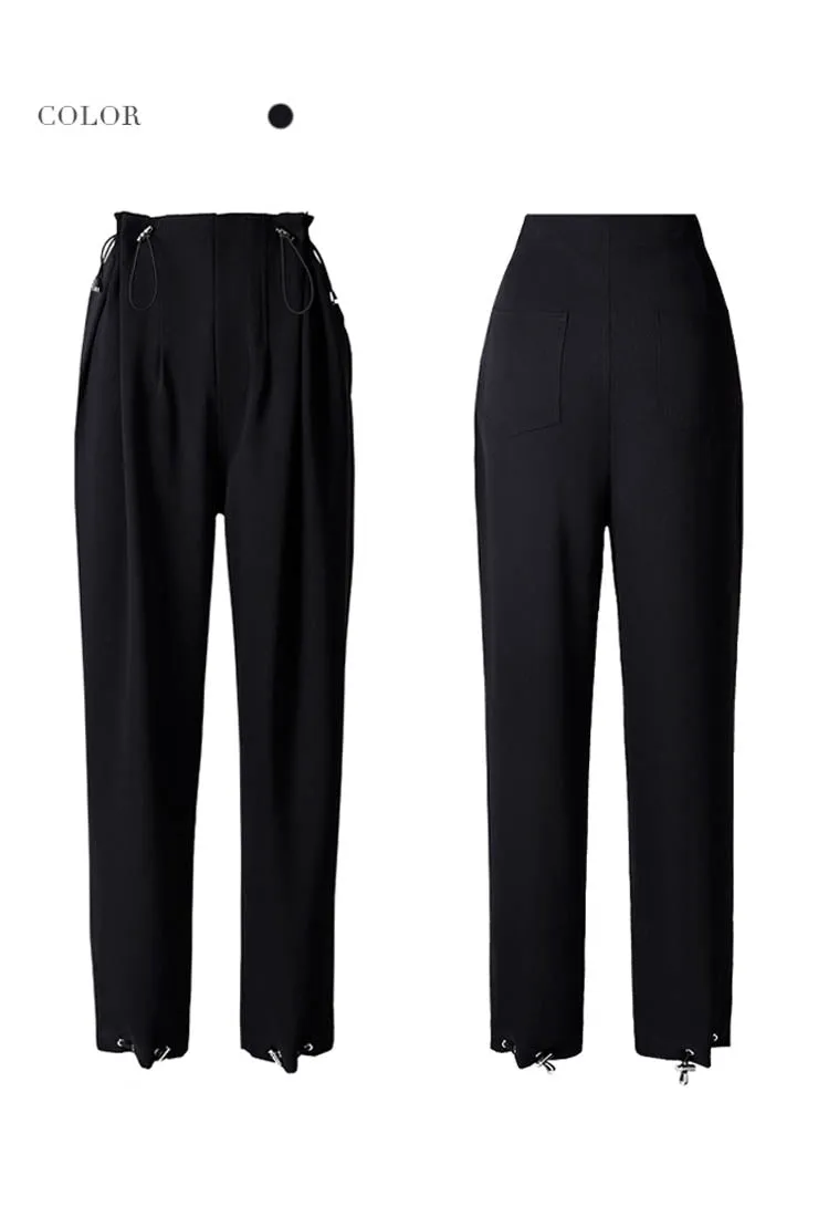 High Rise Ankle Drawstring Wide Leg Pants