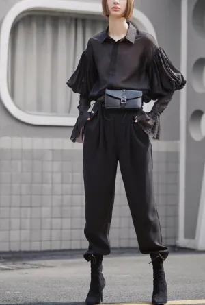 High Rise Ankle Drawstring Wide Leg Pants