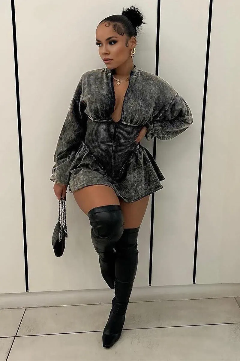 JJ655 Half Zip Long Sleeve Romper