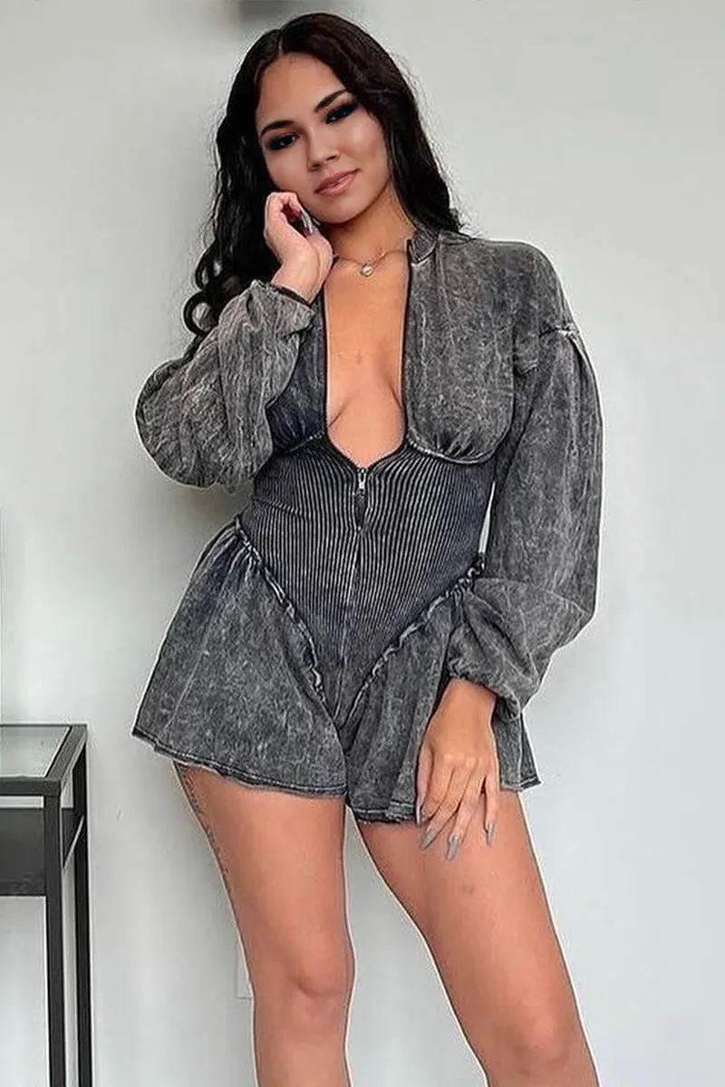 JJ655 Half Zip Long Sleeve Romper