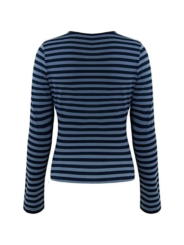 Joskaa Striped V Neck Long Sleeve Tee