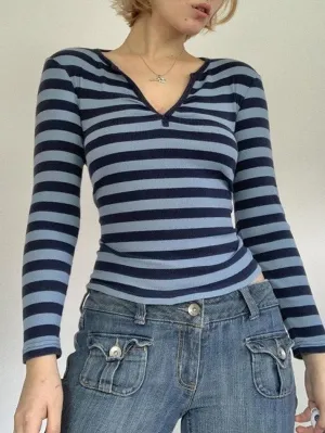 Joskaa Striped V Neck Long Sleeve Tee