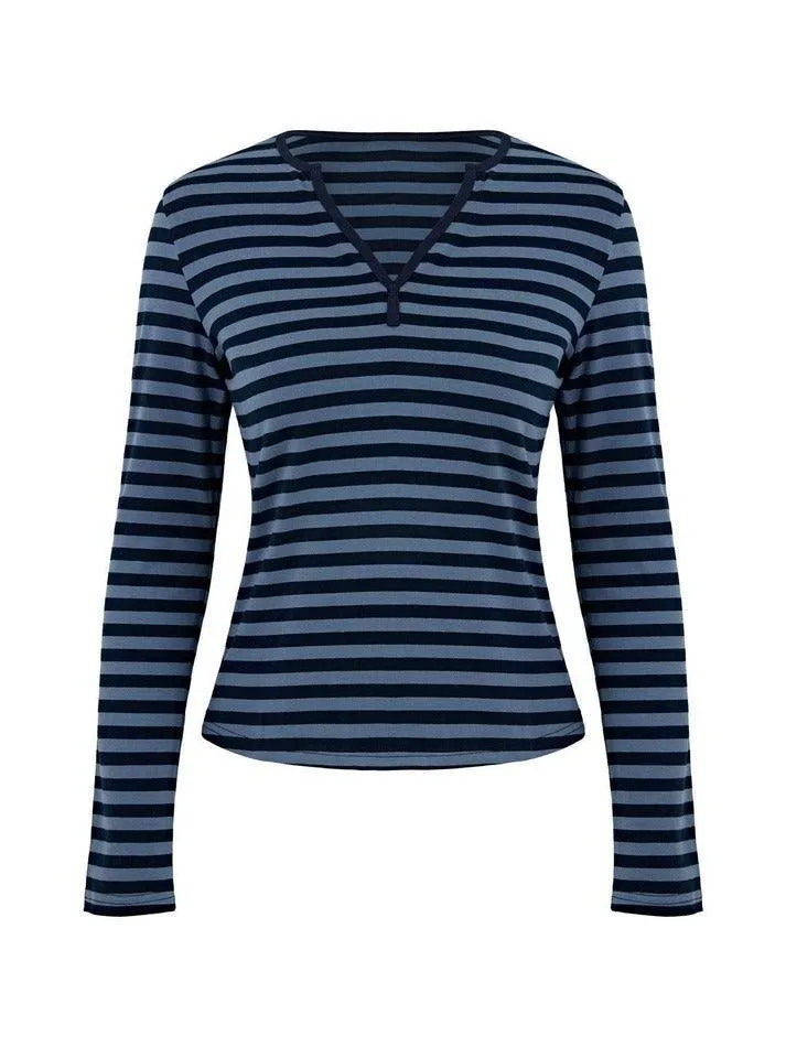 Joskaa Striped V Neck Long Sleeve Tee