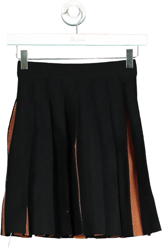 Karen Millen Black Pleated Wool Look Contrast Knit Mini Skirt XS