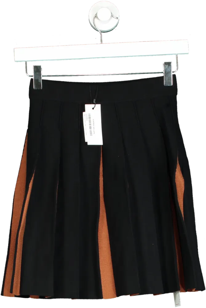 Karen Millen Black Pleated Wool Look Contrast Knit Mini Skirt XS