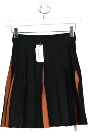 Karen Millen Black Pleated Wool Look Contrast Knit Mini Skirt XS