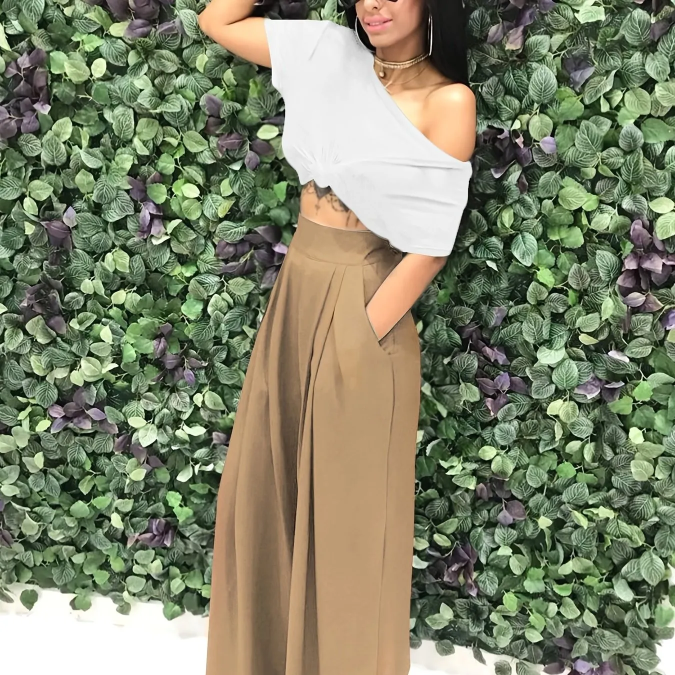 Loose Straight Flare Casual Pocket High Waist Solid Wide Leg Fashion Comfy Pants