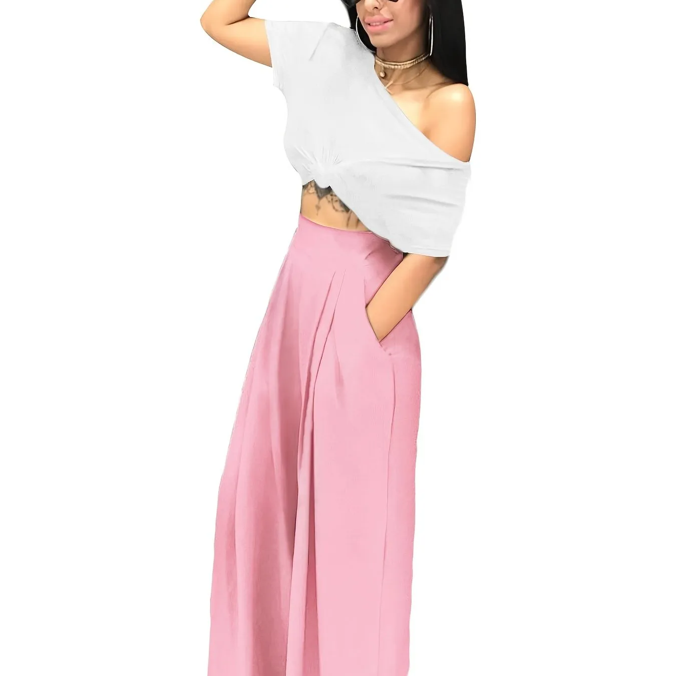 Loose Straight Flare Casual Pocket High Waist Solid Wide Leg Fashion Comfy Pants