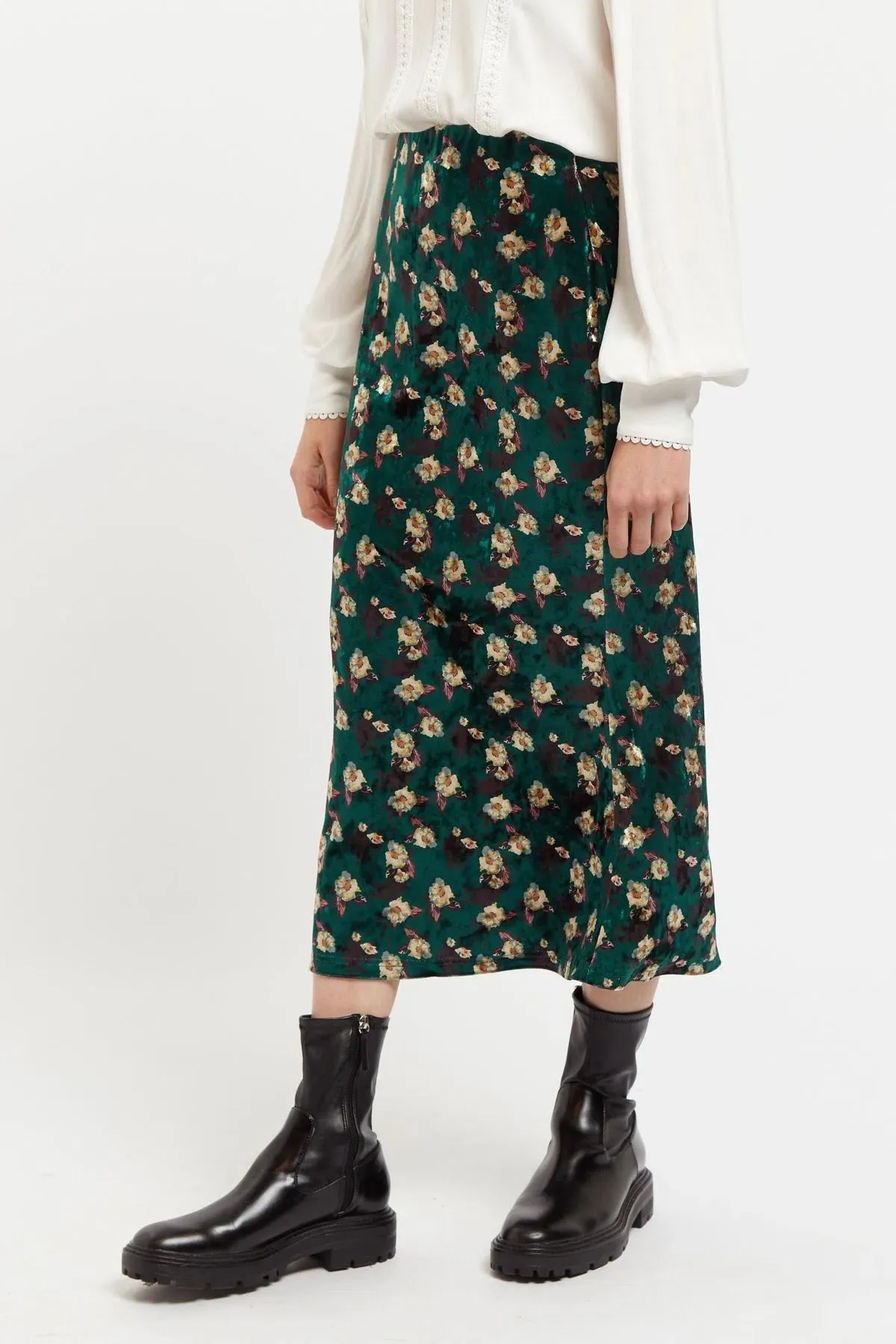 Louche Saro Paint Brush Print Velvet Midi Pencil Skirt