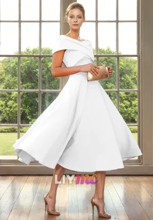 M1260 - Off-Shoulder Sleeves Pleated A-Line Chiffon Mother of Bride Dress Cocktail Dress
