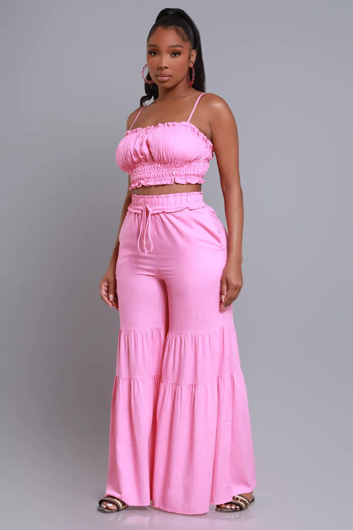 Make A Memory Cropped Wide Leg Pants Set - Candy Pink
