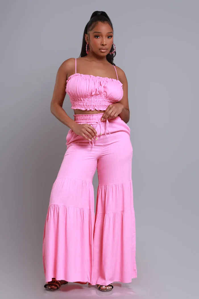 Make A Memory Cropped Wide Leg Pants Set - Candy Pink