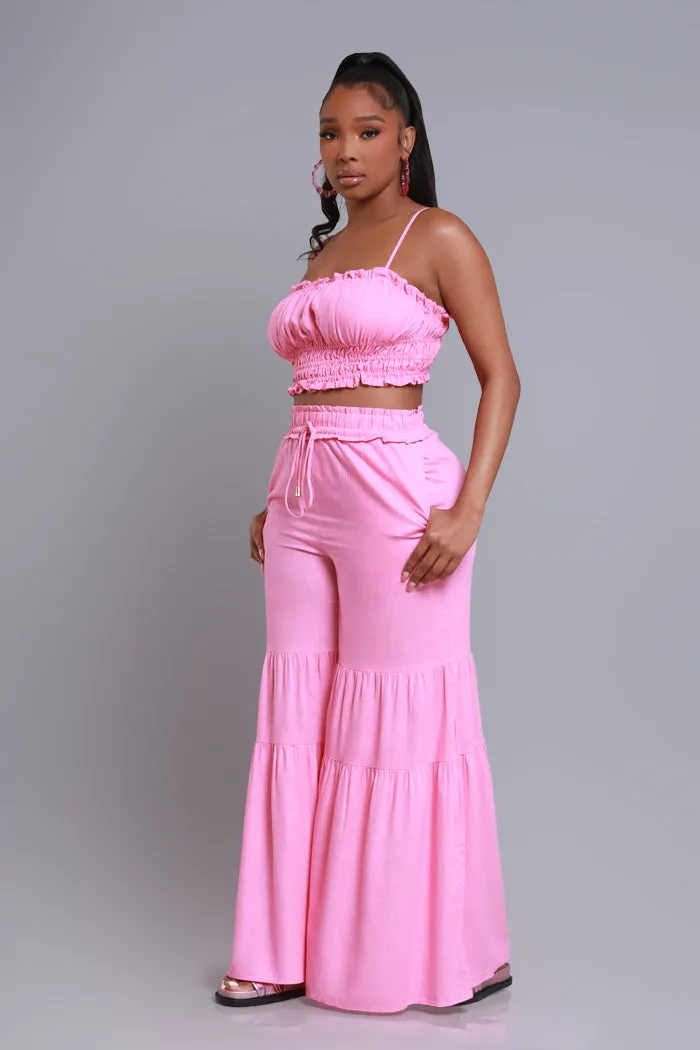 Make A Memory Cropped Wide Leg Pants Set - Candy Pink