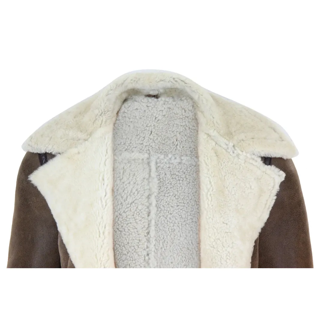 Men's Sheepskin Cross Zip Flying Jacket Pilot Flight Belt Fit Brando