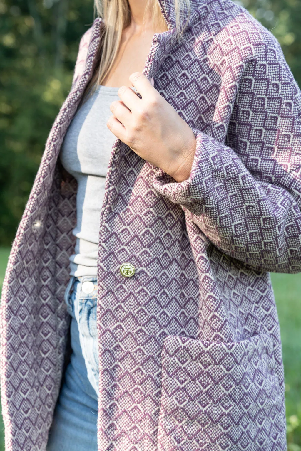 Portuguese Wool Pieper Coat in Purple Dot - M Samples