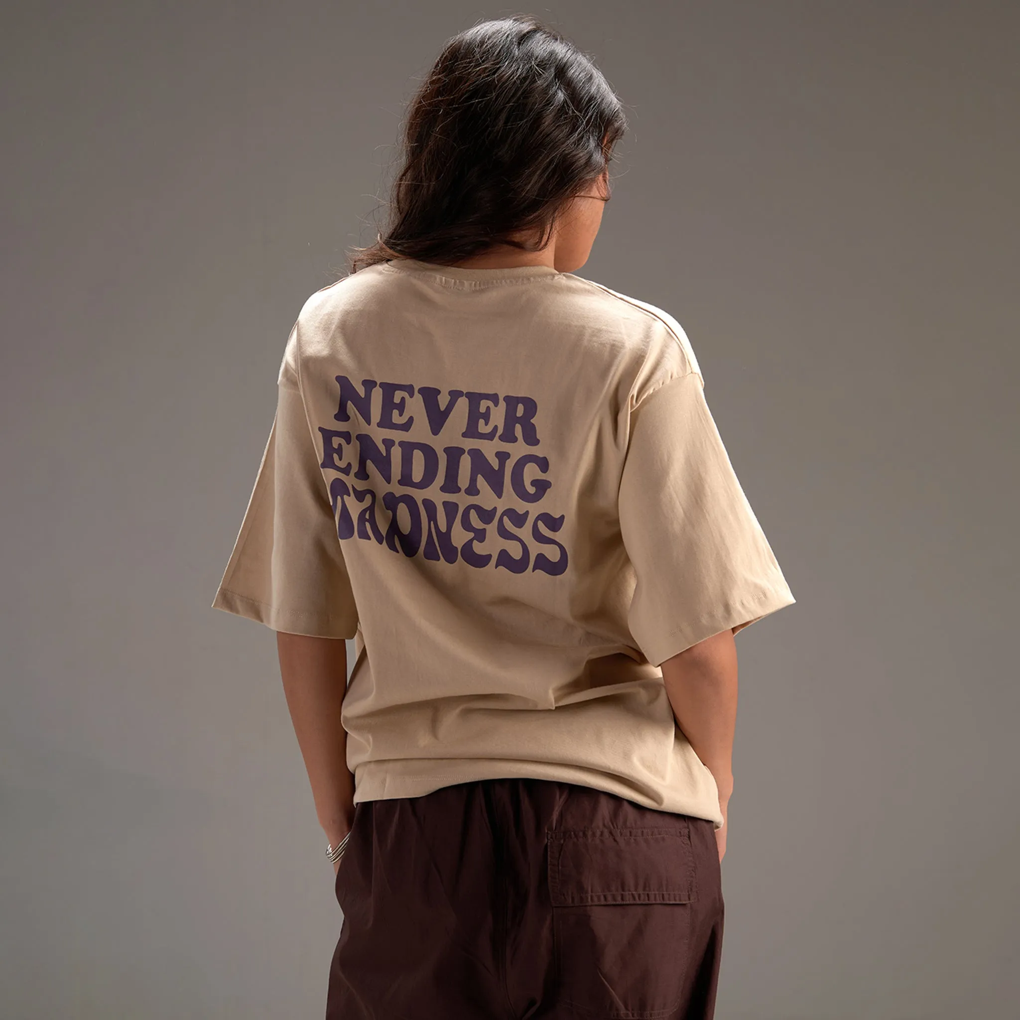 " Never ending Madness " Beige Oversize T-shirt For Women