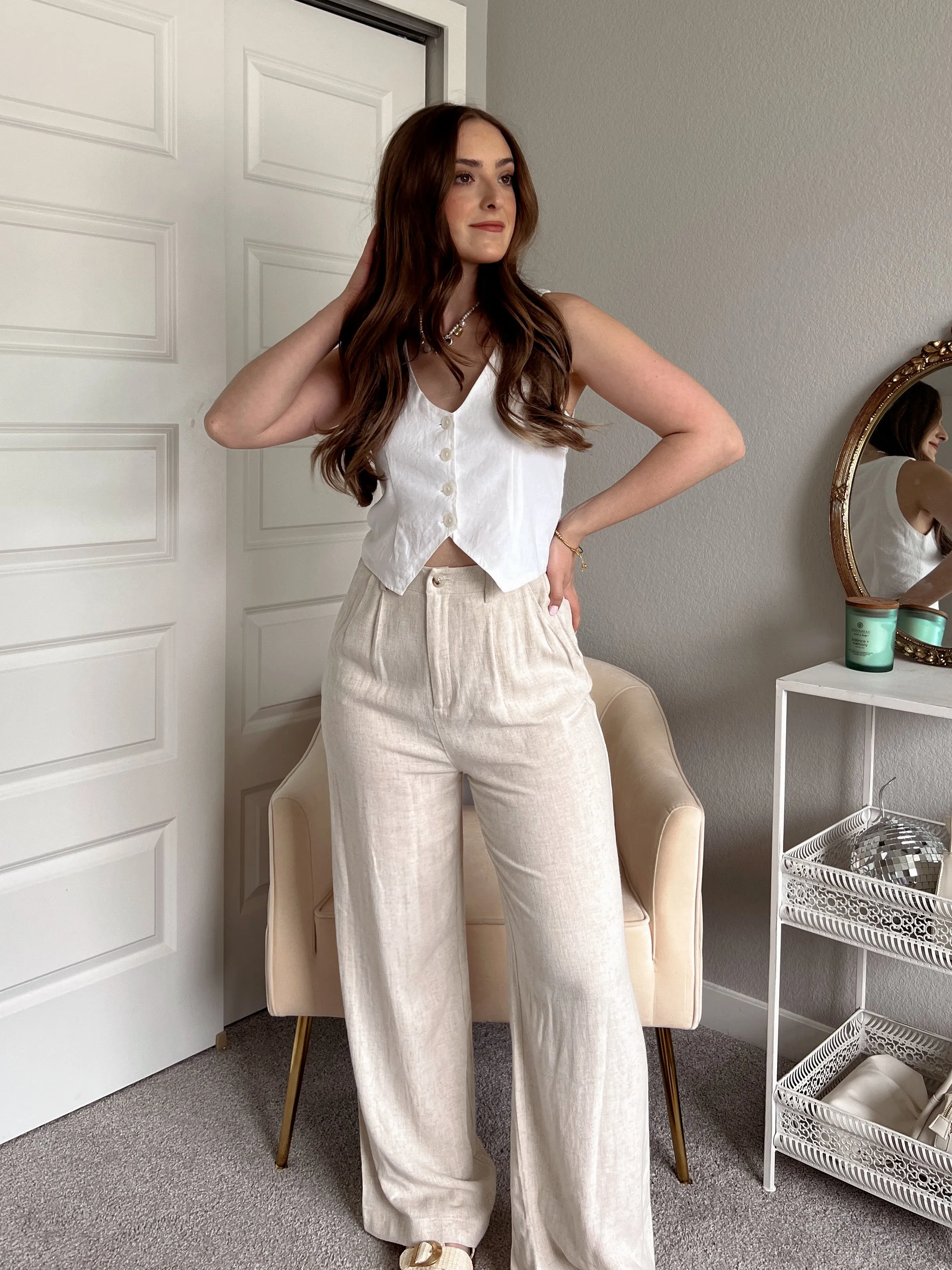 Rylie Linen Blend Pleated Wide Leg Trousers (Natural)