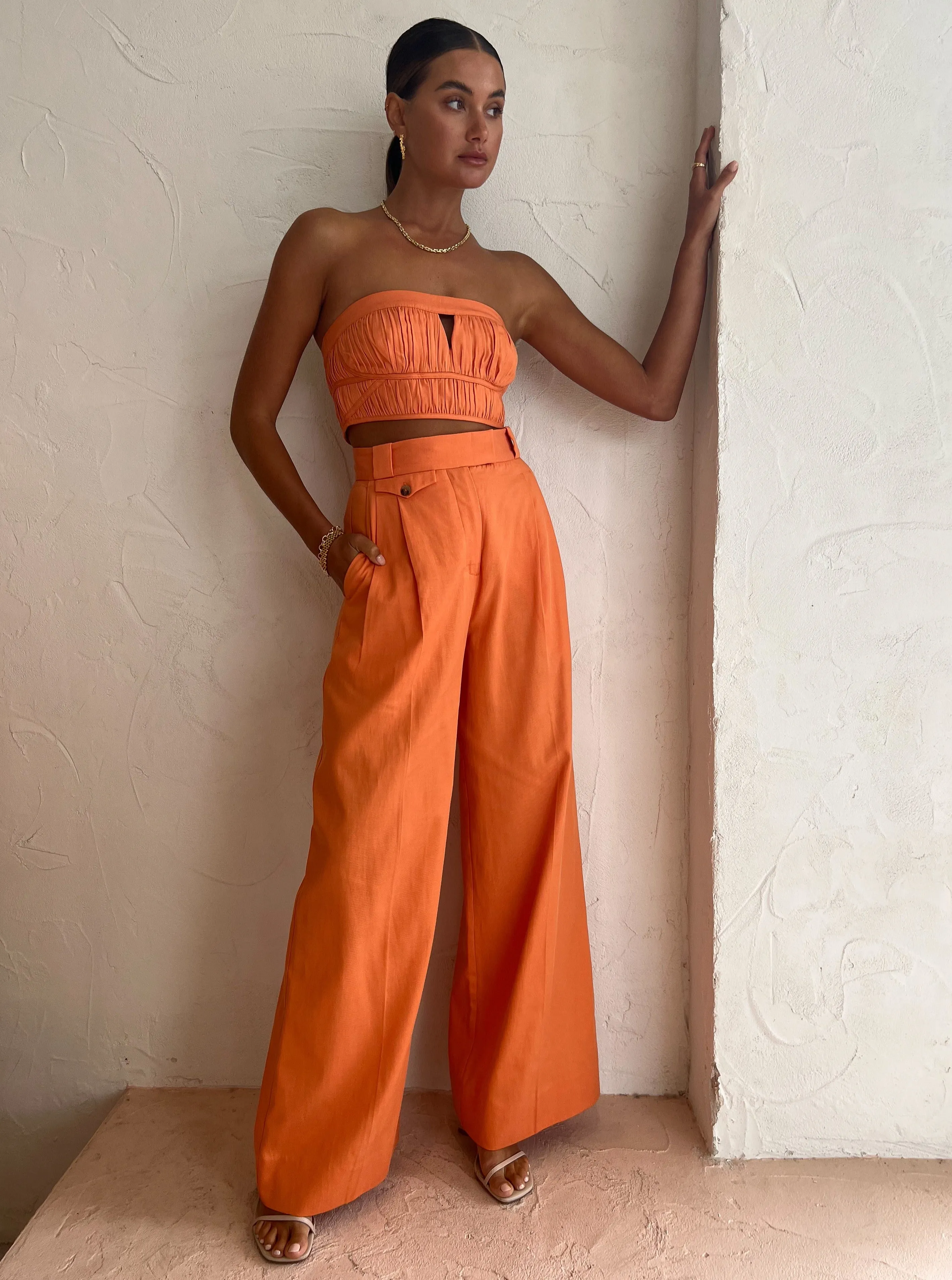 Shona Joy Sara Tailored Wide Leg Pant in Mango