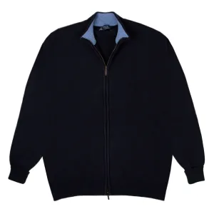 The Barra 4ply Full Zip Cashmere Cardigan - Dark Navy/Lapis Suez