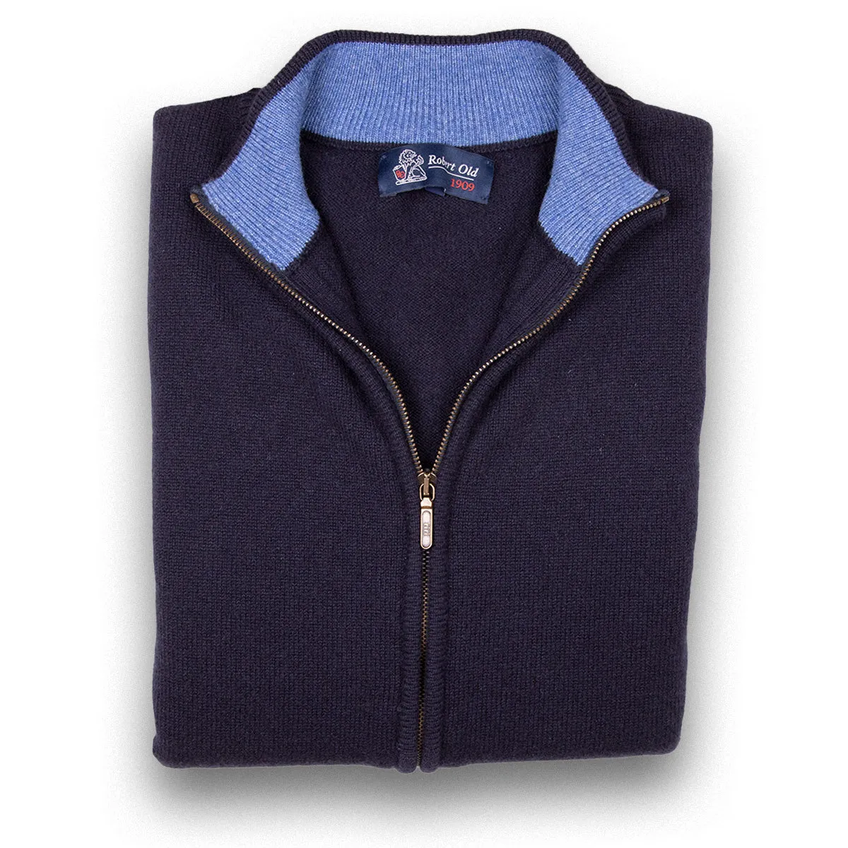 The Barra 4ply Full Zip Cashmere Cardigan - Dark Navy/Lapis Suez