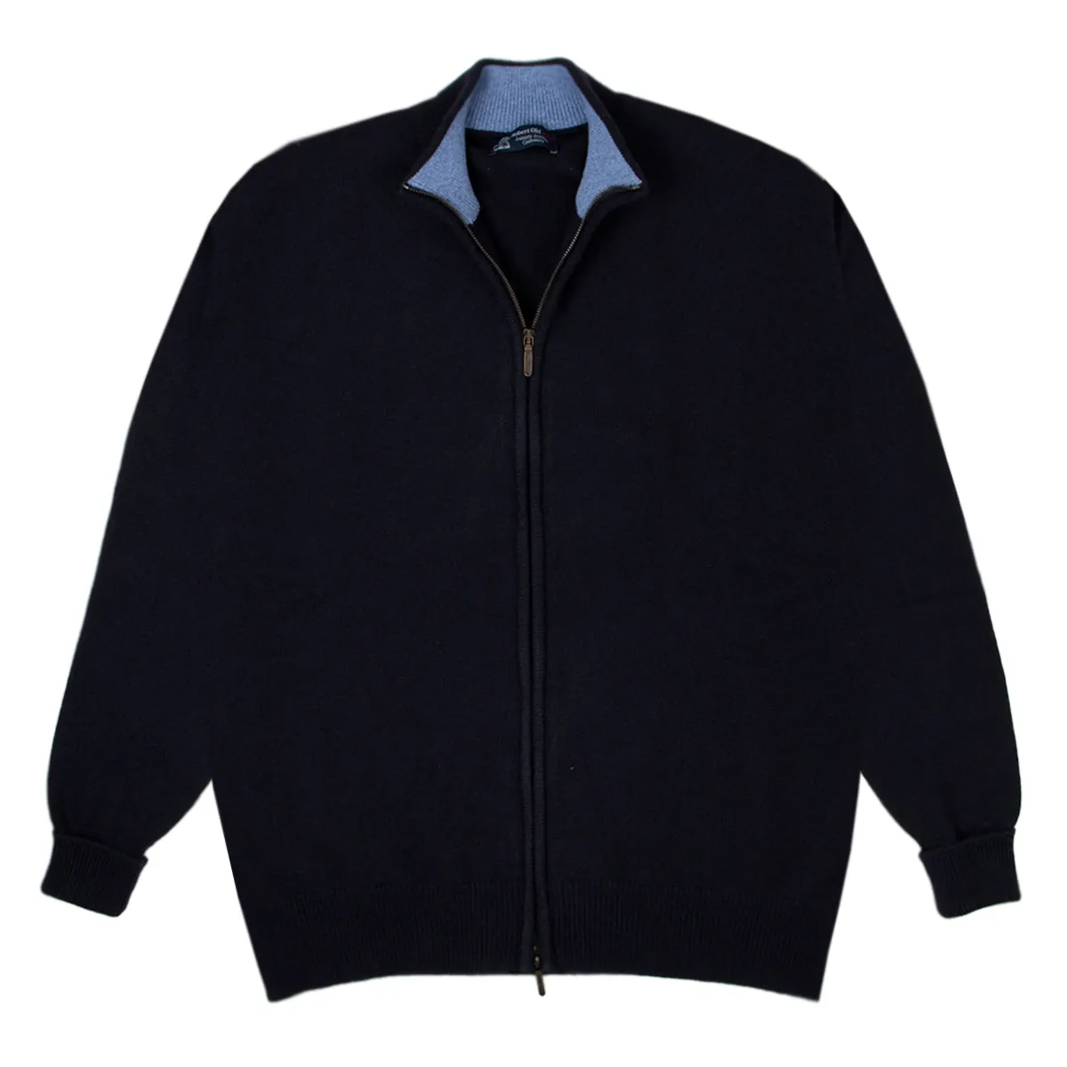 The Barra 4ply Full Zip Cashmere Cardigan - Dark Navy/Lapis Suez