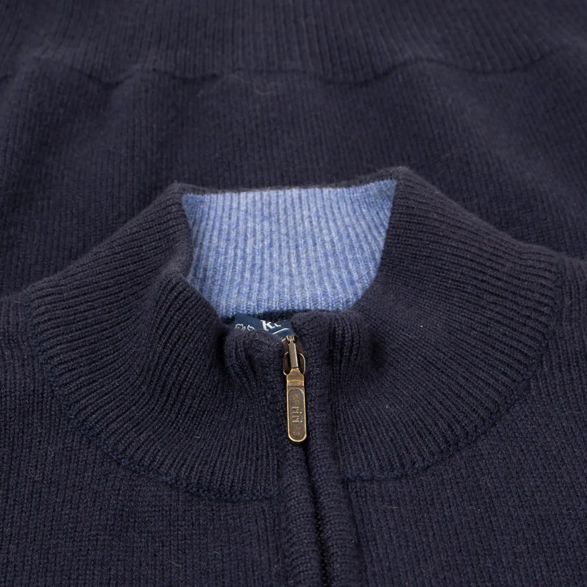 The Barra 4ply Full Zip Cashmere Cardigan - Dark Navy/Lapis Suez