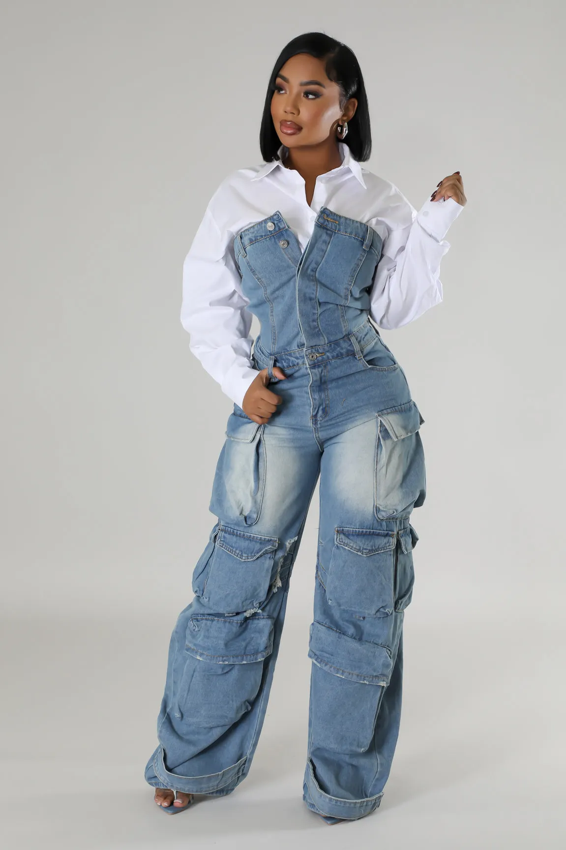 The Main One Denim Cargo Jumpsuit