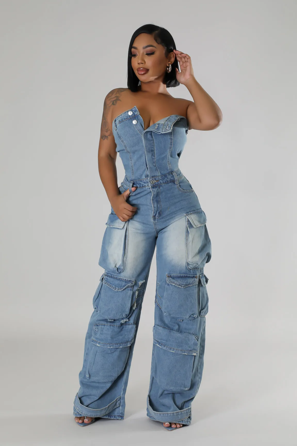 The Main One Denim Cargo Jumpsuit