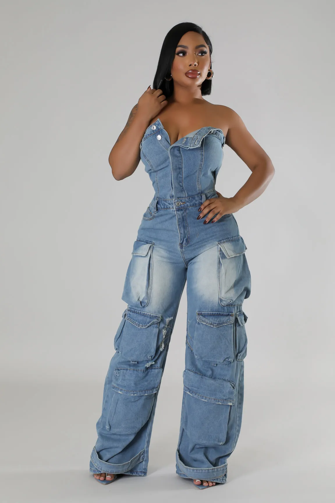 The Main One Denim Cargo Jumpsuit