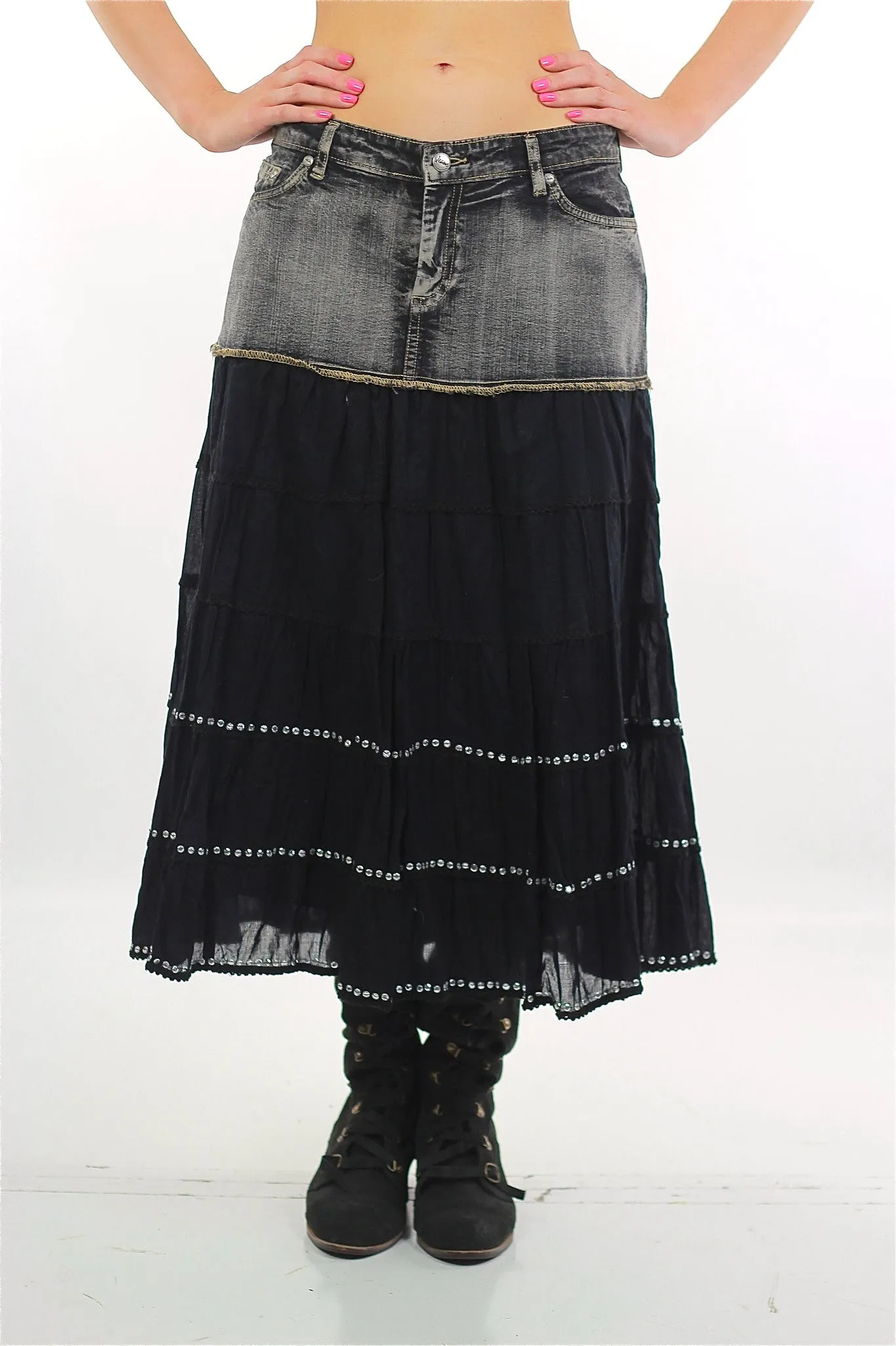 Vintage 90s Denim Skirt Acid wash Grunge maxi skirt