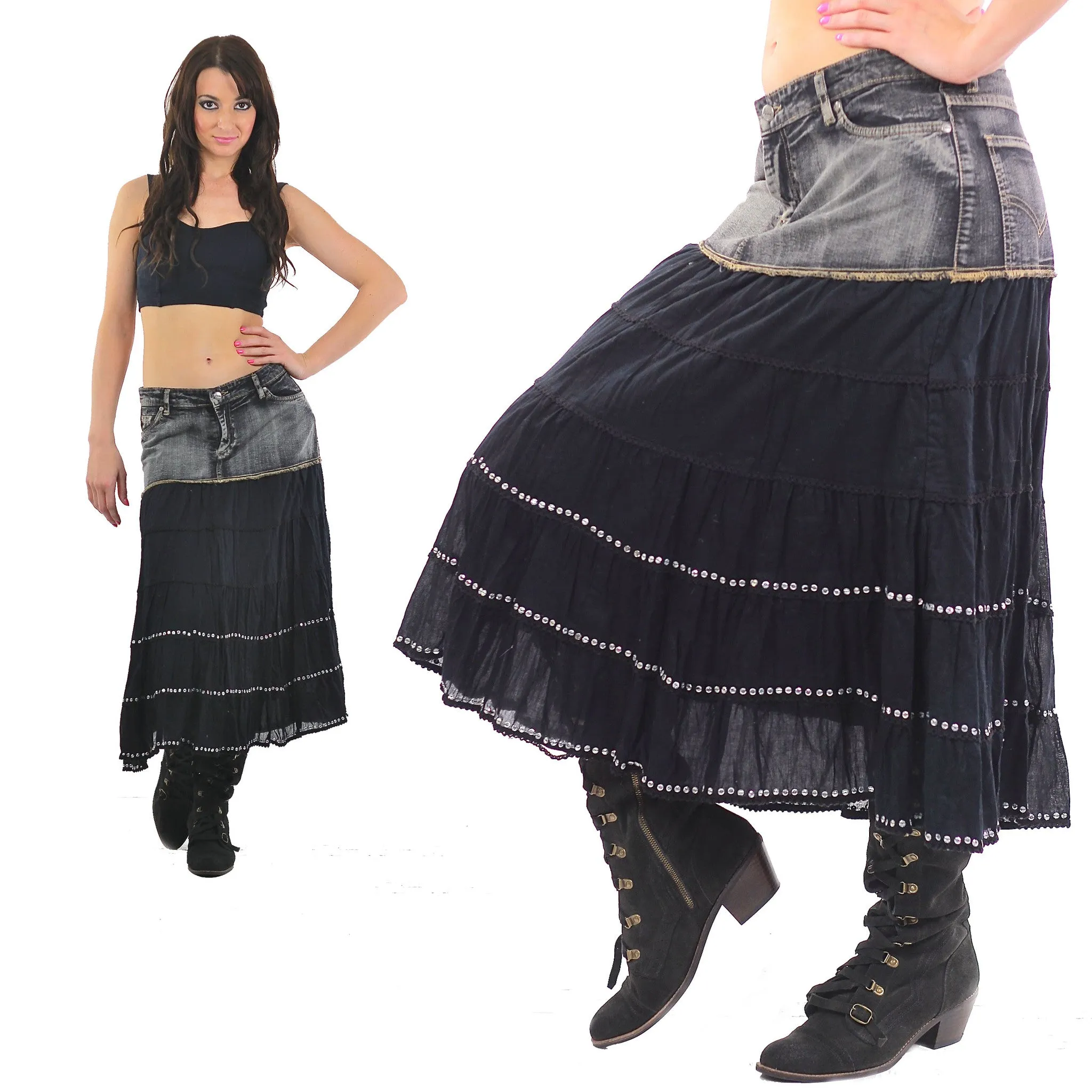 Vintage 90s Denim Skirt Acid wash Grunge maxi skirt