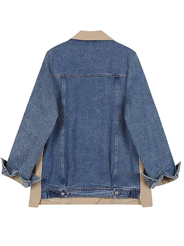 Wenkouban-Winter outfits Christmas Notched Collar Double Breasted Denim Patchwork Blazer Jacket