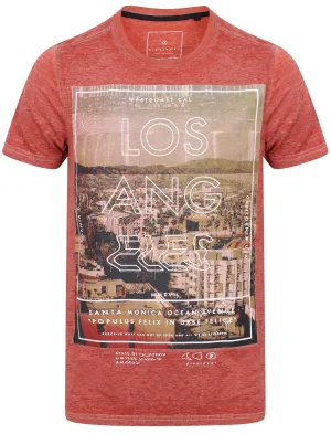 West Coast Motif Crew Neck T-Shirt In Terracotta - Dissident