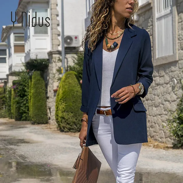 Women Autumn Work Office Lady Suit None Button Business Notched Blazer Coat Suit Jacket
