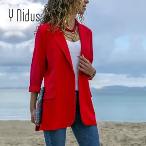 Women Autumn Work Office Lady Suit None Button Business Notched Blazer Coat Suit Jacket