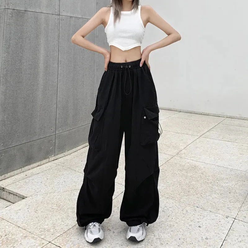 Women Casual Joggers Tech Pants Wide Leg Baggy Trousers
