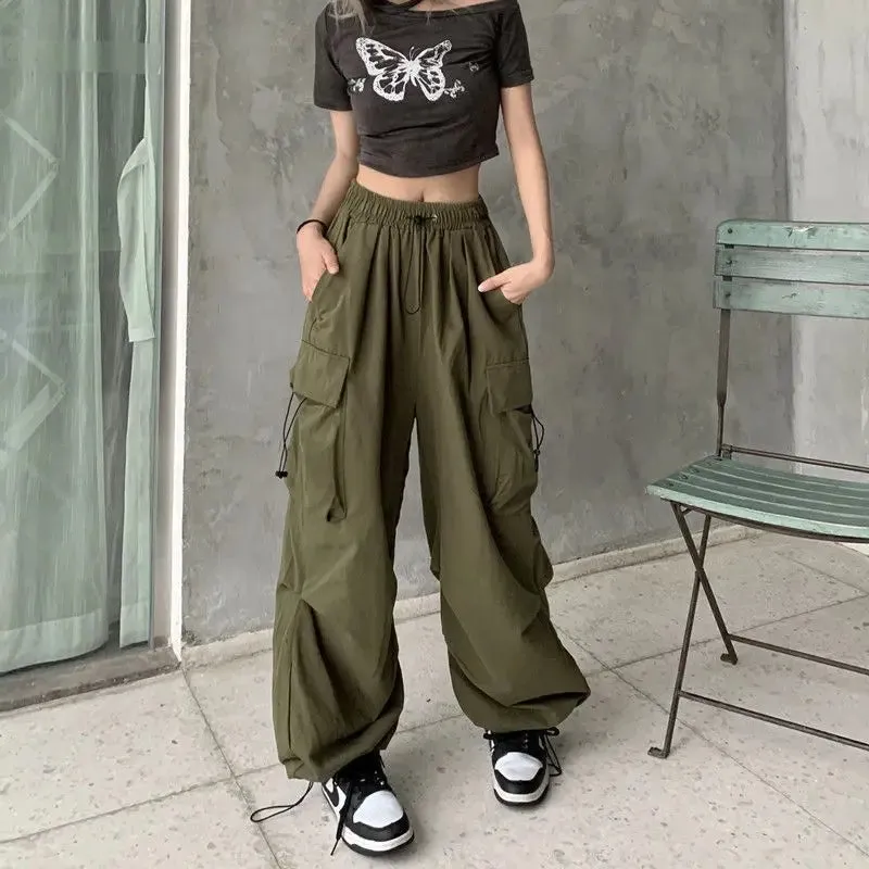 Women Casual Joggers Tech Pants Wide Leg Baggy Trousers